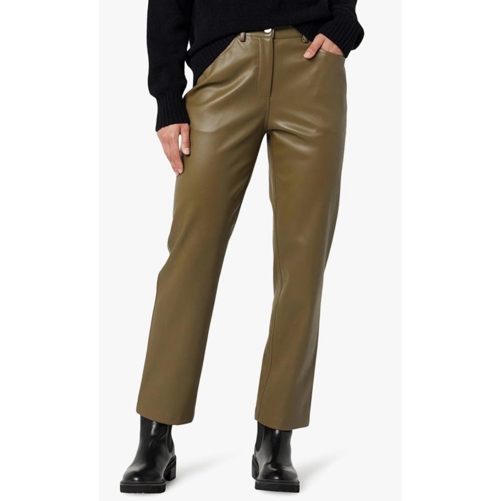The Drop Women's Olive‎ Green Faux Leather Straight Leg Pants Size 38